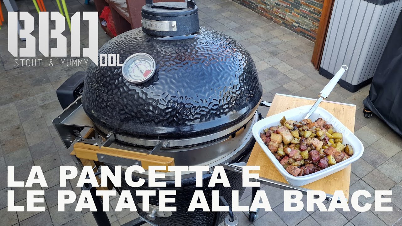 La pancetta e le patate alla brace dentro il Monolith Classic 2.0