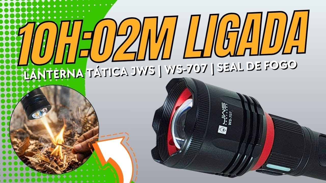 Quanto tempo dura a bateria da Lanterna Tática WS-707 Seal JWS  Led TG V8 Alta Potência até 2 km