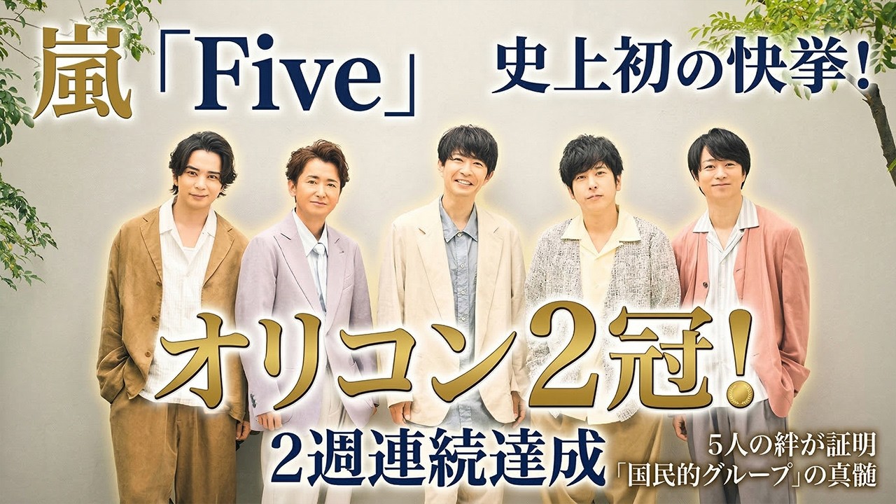 【革命的衝撃】嵐「Five」がデジタル界の歴史を完全に塗り替えた！オリコン2週連続デジタル2冠の史上快挙、5人の固い絆が証明した「国民的グループ」の真髄と日本全国を熱狂の渦に巻き込んだ奇跡の記録