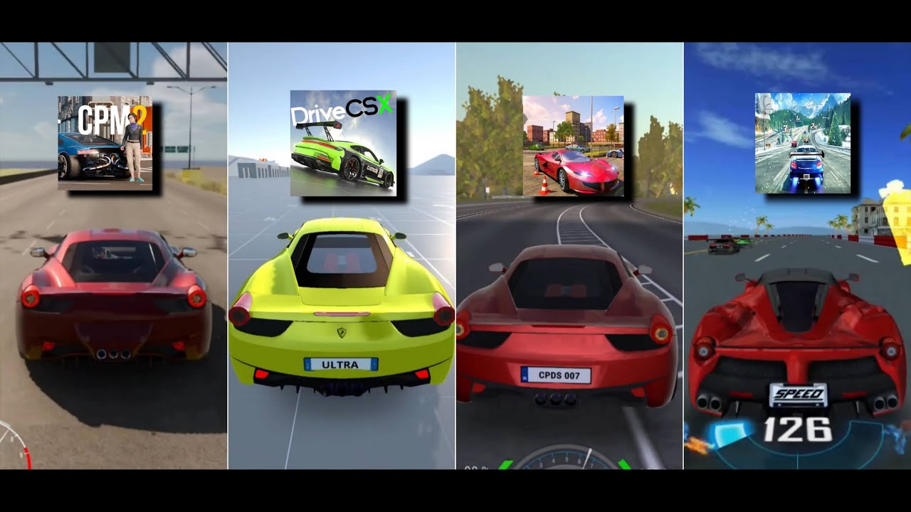 La Ferrari top speed in CPM2, drivecsx, Car parking driving school, Street racing 3d comparison