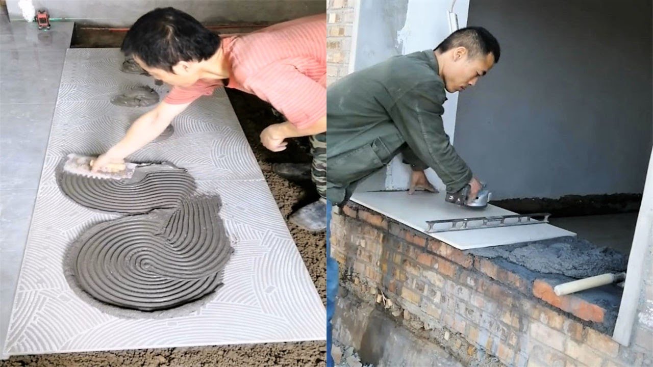 Young Man with great tiling skills -Great tiling skills -Great technique in construction PART 76.