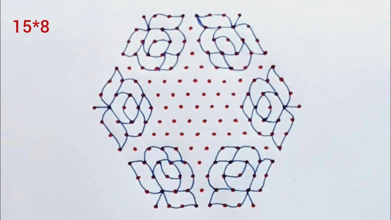 15*8 dots Rangoli | Flower design | Rangoli designs | Kolam | Muggulu 