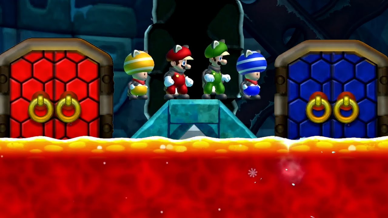 New Super Mario Bros U (Castle 3) – 4 Players Co Op Walkthrough #4