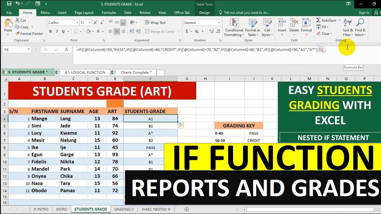 [Easy!] Students Grading With Excel Using Nested If Function - Use Excel Calculate Students Grades
