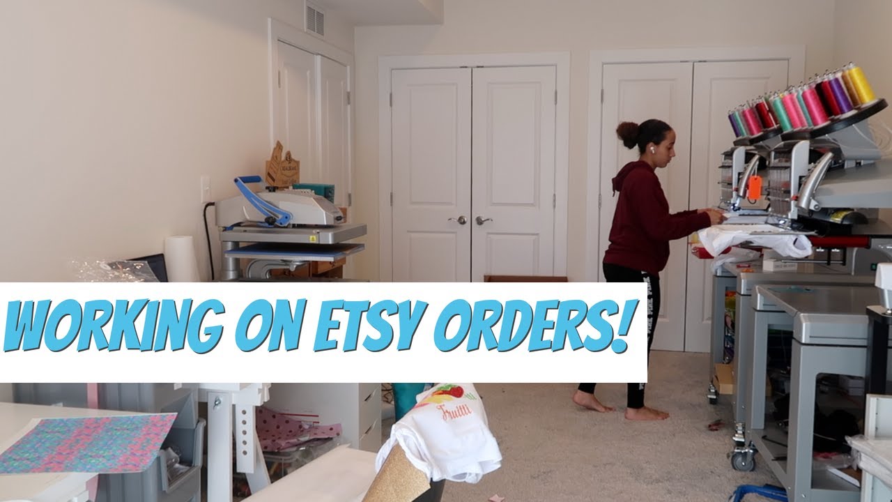 Working on Etsy Orders on Melco EMT16x Embroidery Machine! Work Motivation!