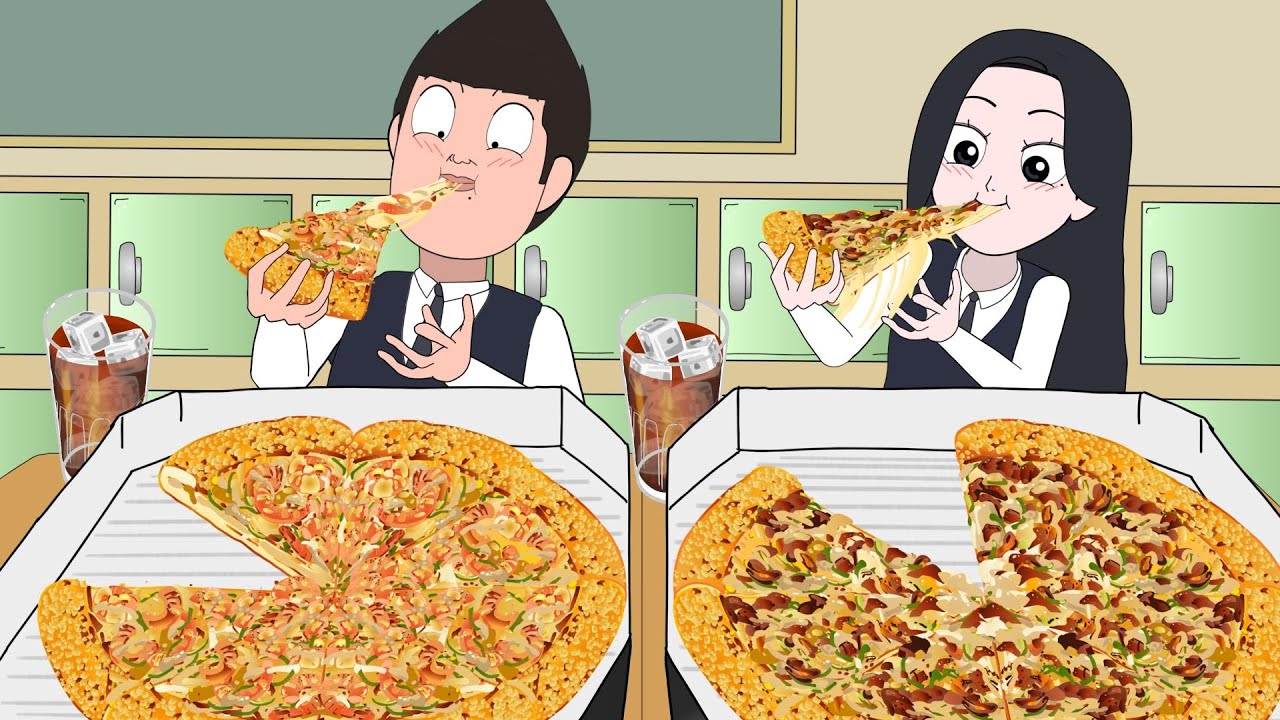 선생님 몰래 수업 중 피자 먹방