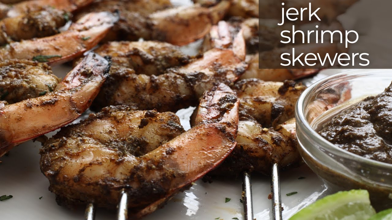 Jerk Shrimp Skewers are a great crowd pleaser at your Super Bowl Watch Party!   YUM!