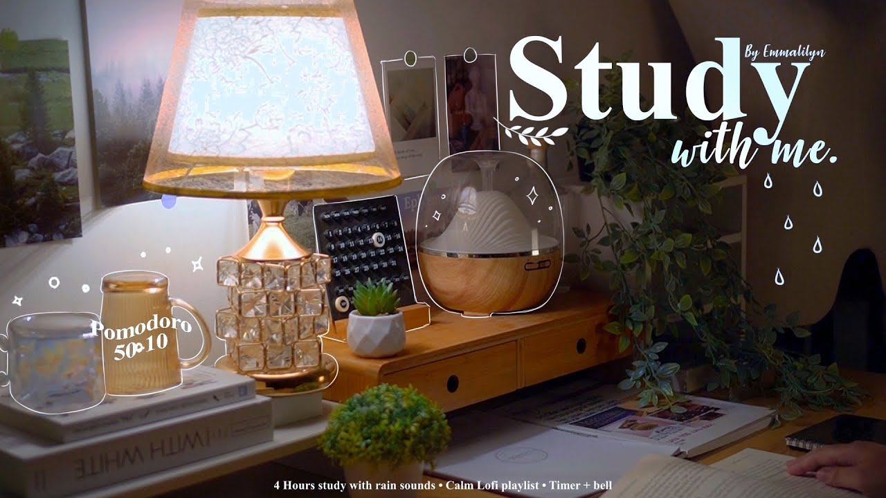 4-HOUR 🪴 Late Night Study With Me • Rain sounds☔ + Lofi bgm • Pomodoro 50-10 • Day253🌙