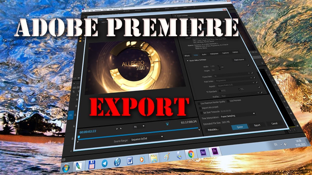 Adobe Premiere da Export qilish-Премиерда эксперт қилиш яни сахранит қилиб олиш видеони.