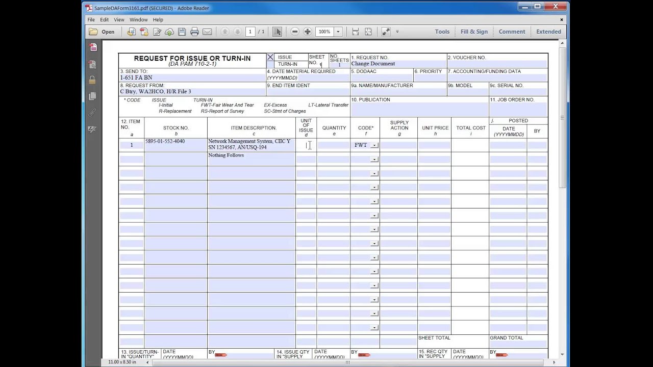 DA Form 3161