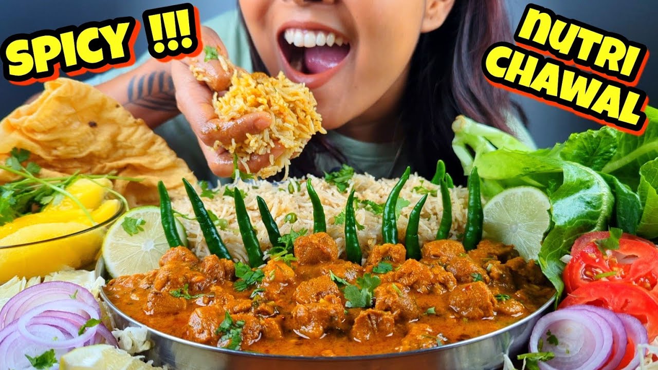COOKING & EATING NUTRI SOYA GRAVY WITH CHAWAL & LOTS OF CHILLIES MUKBANG | SPICY SOYA CURRY & RICE