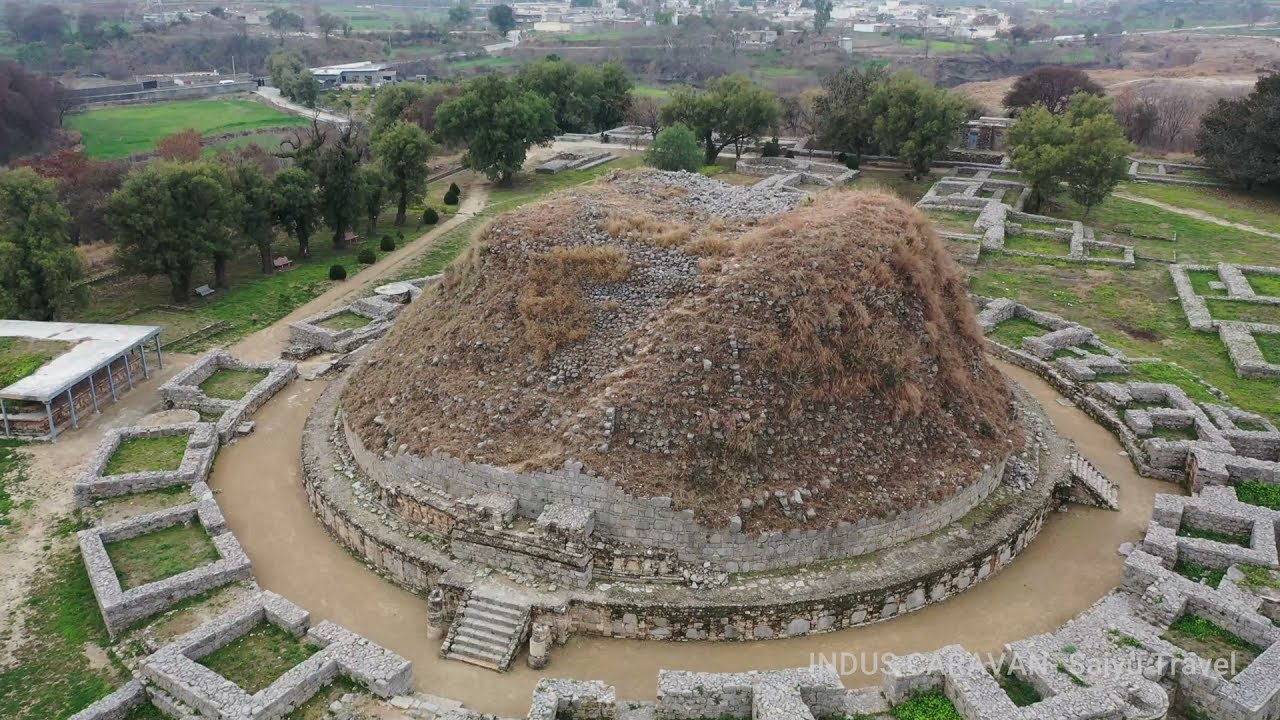 空撮 タキシラ・ダルマラージカ仏塔 Drone footage Dharmarajika Stupa, Taxila