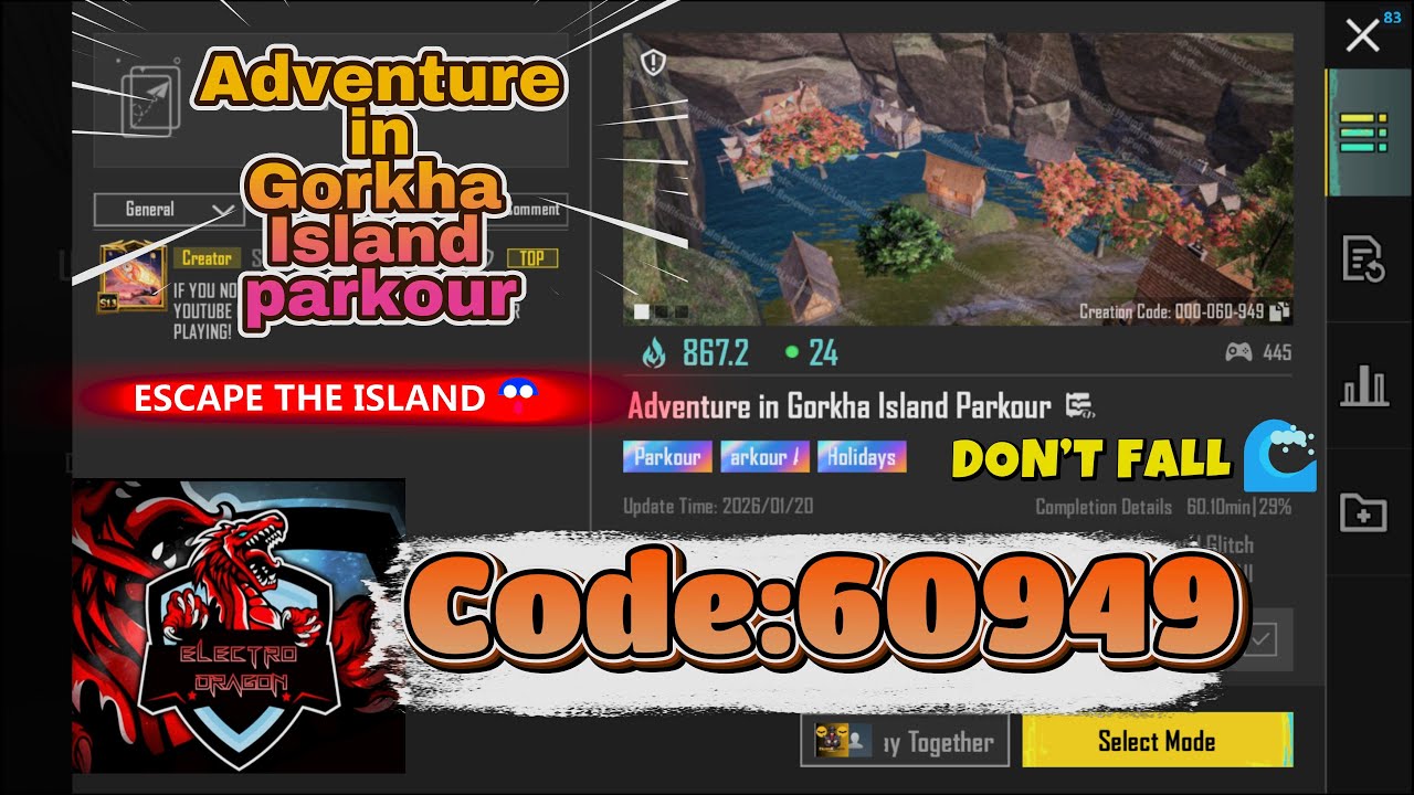 Adventure in Gorkha Island Parkour 🏝️🔥 | BGMI WOW Island Adventure | Code 60949 | Can You Escape? 😱