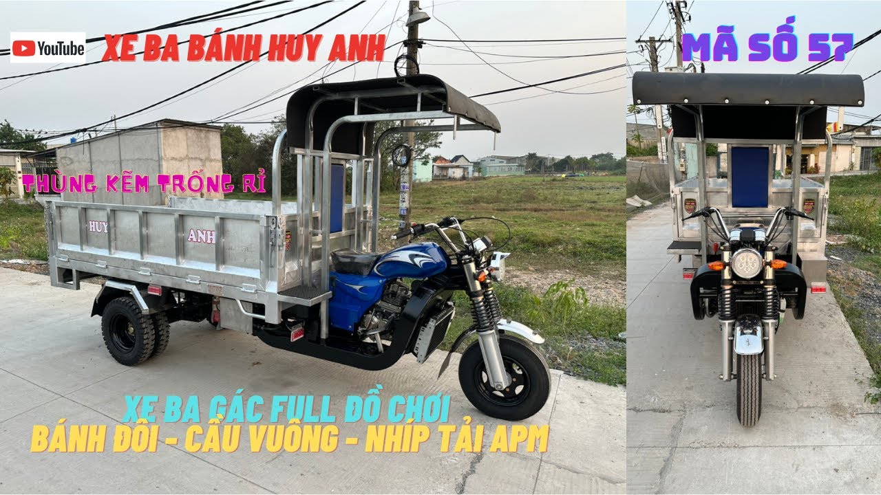 Mẫu Xe Ba Gác Máy Xăng Chất Nhất 2023 - Xe Ba Bánh Lốp Đôi Nhíp Tải APM - Lh 0878 98 7777