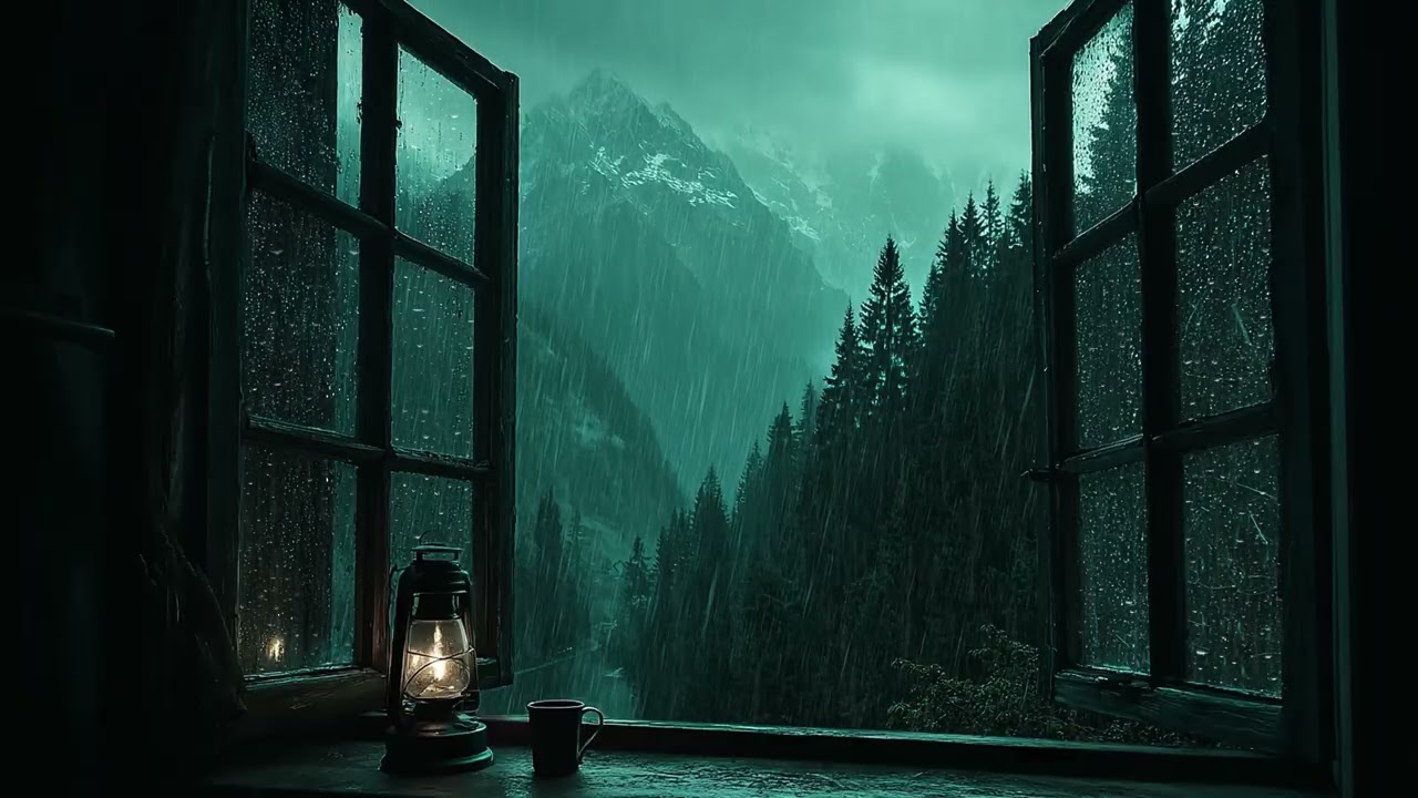 Night Rain and Thunder at the Window 🌙 Cozy Bedroom Soundscape for Relaxation, Stress Relief