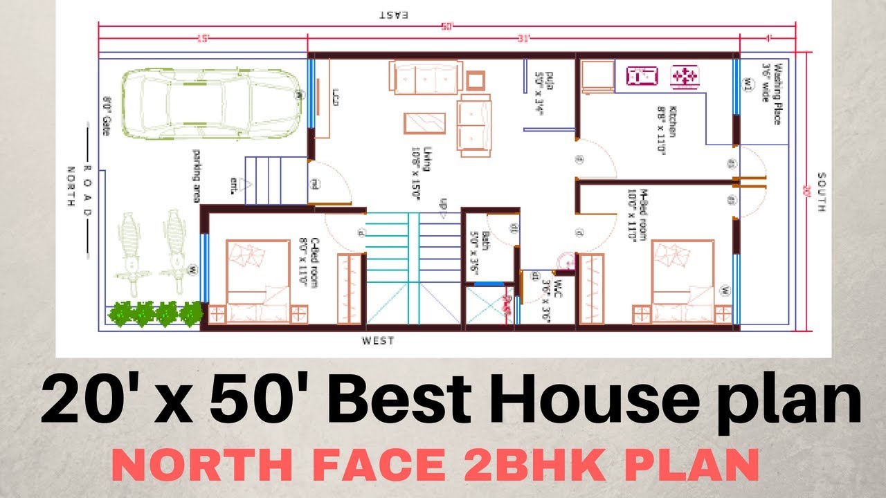 20'x50' North face 2bhk House Plan Explain in Hindi