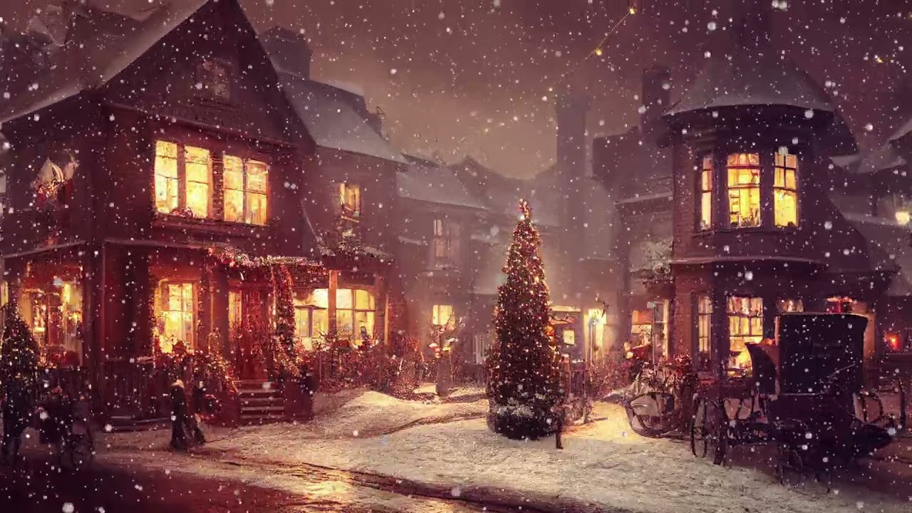 Smooth CHRISTMAS JAZZ & fireplace sounds | 19th century snow street victorian ambience | Winter time
