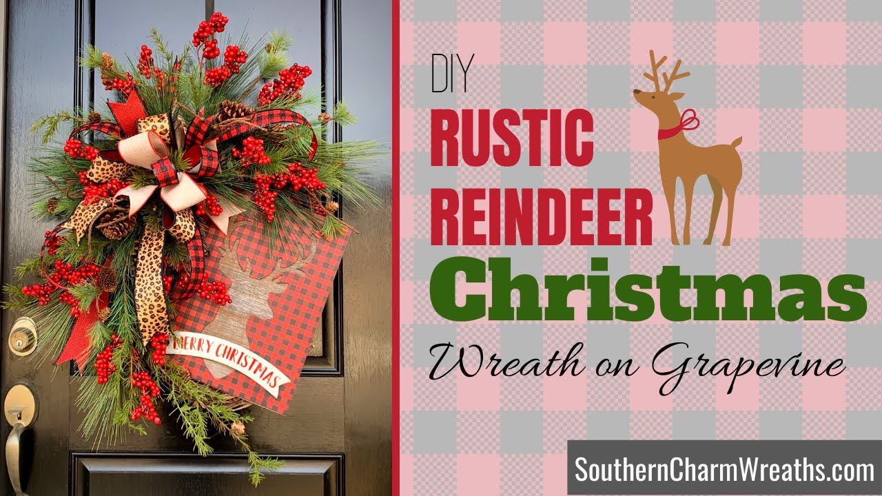 DIY Buffalo Plaid Reindeer Christmas Wreath on Grapevine