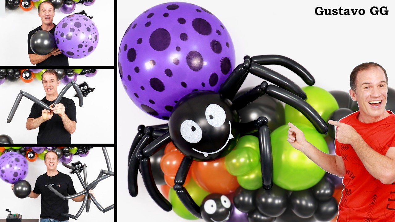 COMO HACER UNA ARAÑA CON GLOBOS 🕷 Decoraciones para halloween 🕸 Gustavo gg - globoflexia halloween