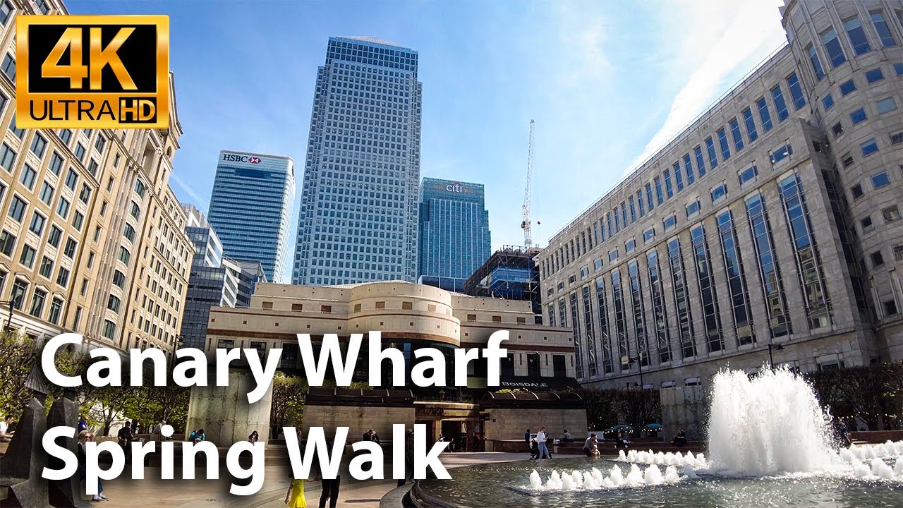 LONDON Canary Wharf Spring Walk | Skyscraper District | UHD 4K | 3D 360° binaural audio 🎧