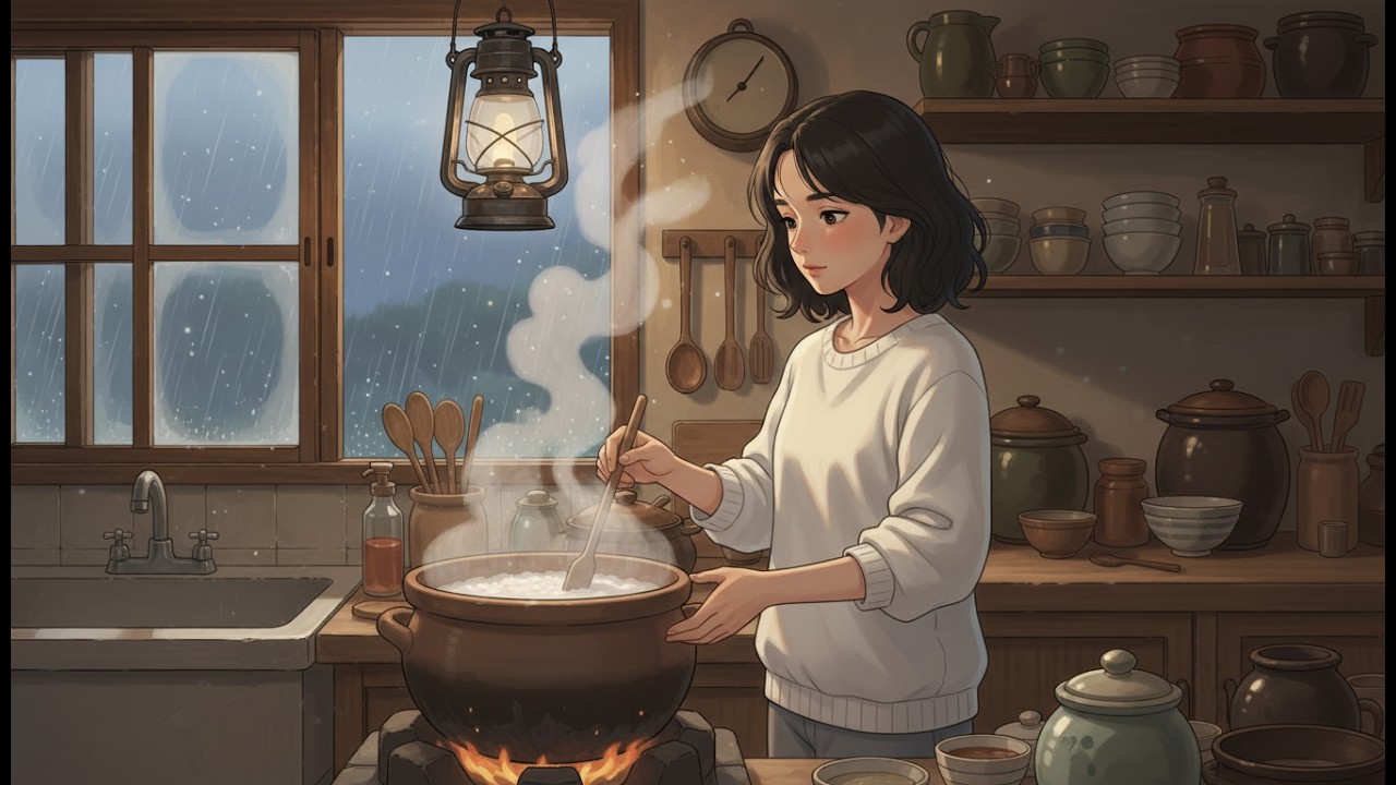 Slow Living on a Rainy Evening – Cooking Simple Rice Porridge with Grandma