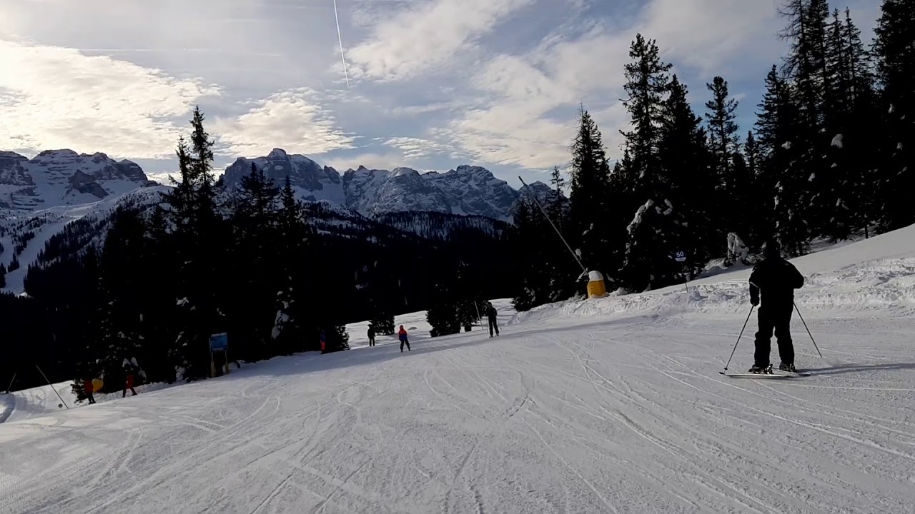 Skiing 2019 in Madonna di Campiglio, red piste 48 and part of blue 50, 56 and 85