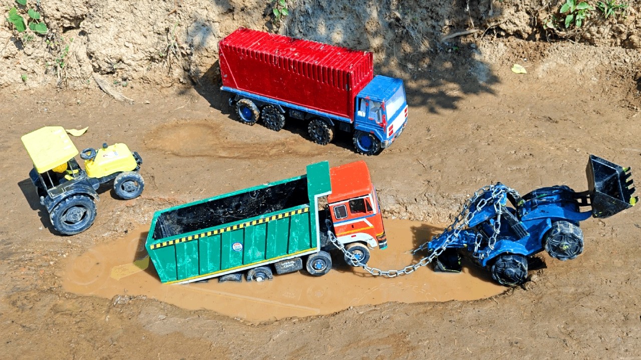 TATA 4825 Tipper Truck Mud Water Accident Pulling Out By Powerful JCB 5CX | JCB Cartoon | Kids Video