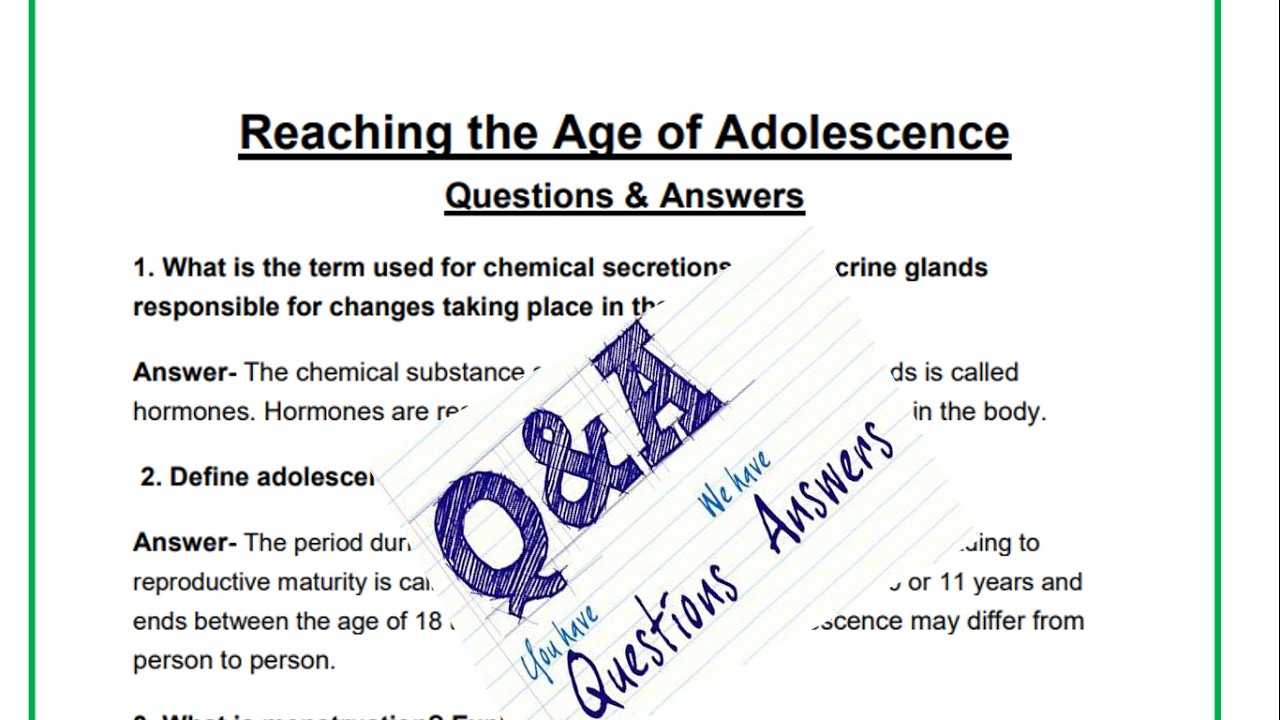 Reaching adolescence | Class 8 | NCERT | CBSE | Question & Answers