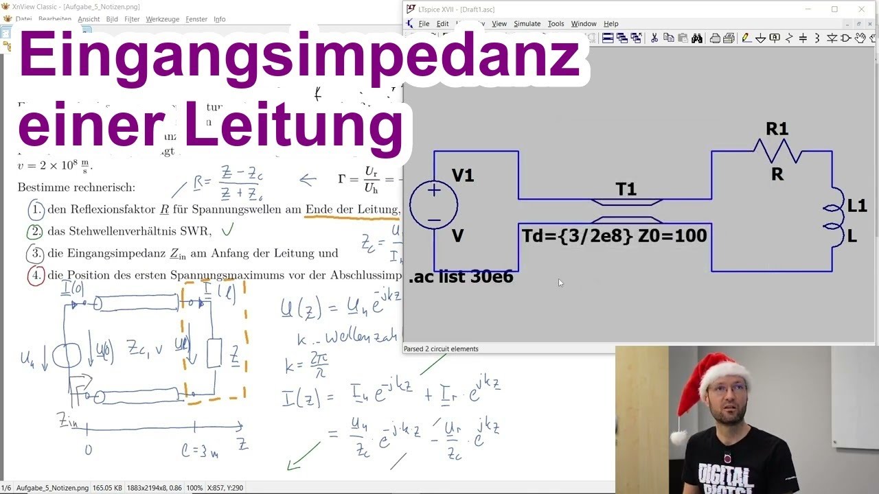 LTspice-Simulation der Eingangsimpedanz sowie der Ströme & Spannungen am Anfang & Ende einer Leitung