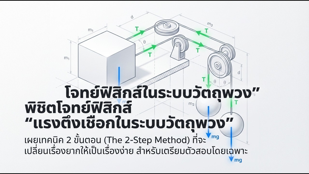 ฟิสิกส์ ม.4: สรุปเรื่องแรงตึงเชือกและระบบวัตถุพวง (หา T และ a) เข้าใจง่ายใน 5 นาที