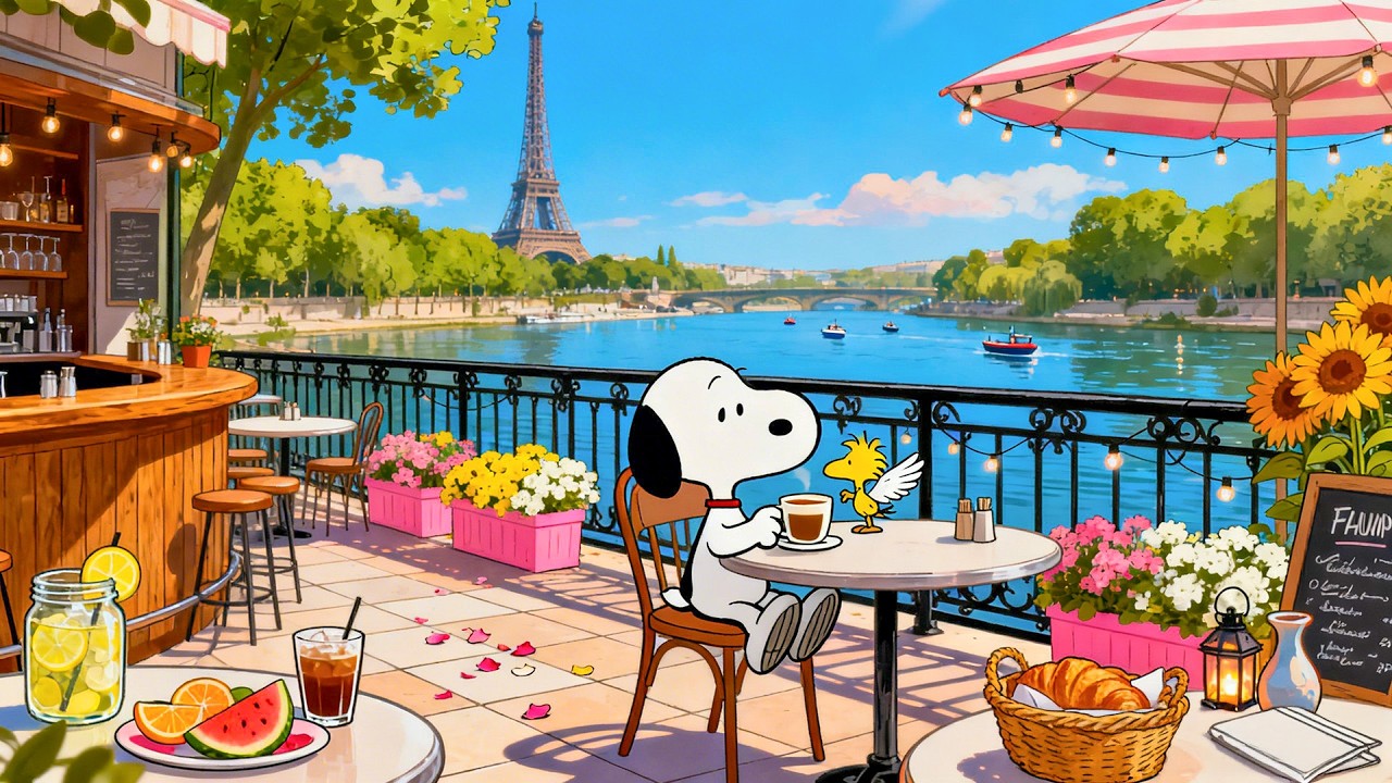 Paris Riverside Lofi with Snoopy ☕🎶 Calm Beats for Focus & Relaxation