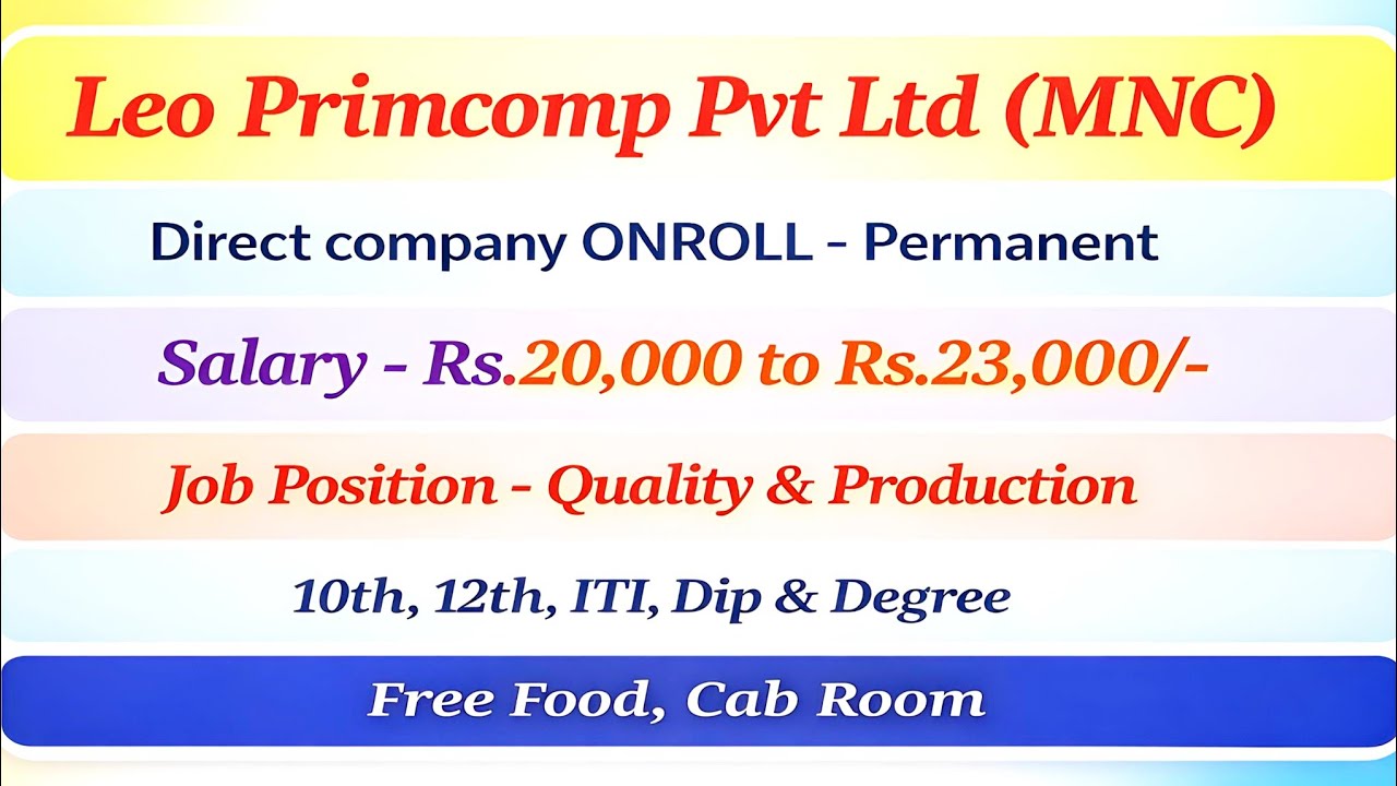 Leo Primcomp | Company ONROLL | Salary Rs.20k to Rs. 23k | Quality work | Permanent Job | Chennai