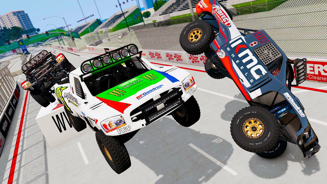 DESTRUCTIVE Multiplayer Stadium Super Truck Racing! HUGE AIR! HUGE CRASHES! - BeamNG Drive