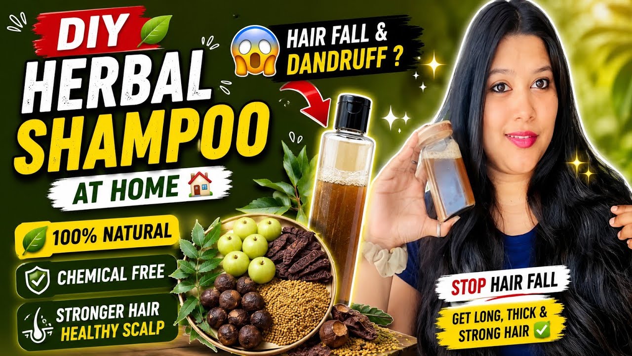 DIY Herbal Shampoo at Home 💯 | Hair Fall & Dandruff Remedy ✨