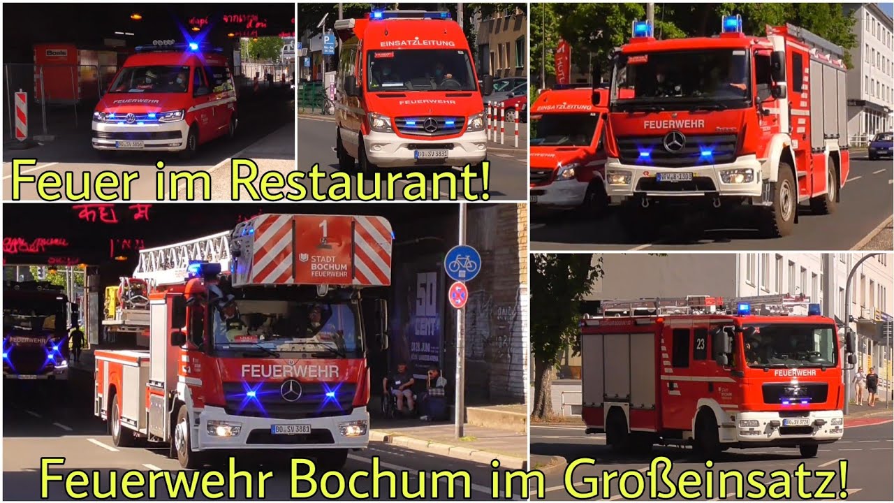 [Feuer im Imbiss!] Einsatzfahrten Feuerwehr und Rettungsdienst Bochum + Einsatzstelle