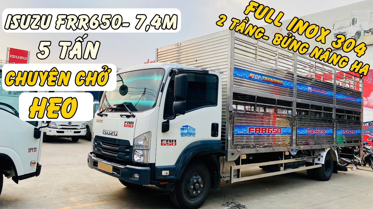 Isuzu FRR650 Chở Heo 2 Tầng Full Inox 304 Có Bửng Nâng Hạ | Giá xe Isuzu FRR650 Chở Heo 2 Tầng