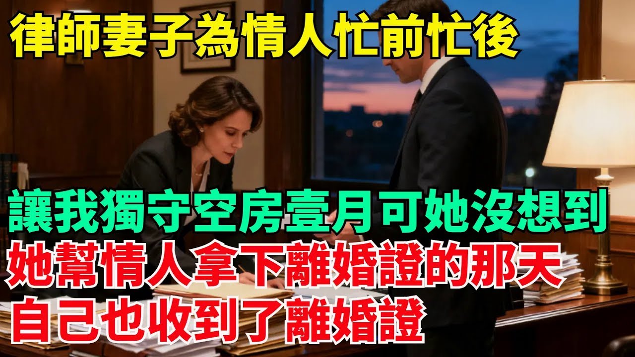 律師妻子為情人忙前忙後，讓我獨守空房壹個月，可她萬萬沒想到，她幫情人拿下離婚證的那天，自己也收到了離婚證【清風與你】#激情故事#大彬情感#夢雅故事#小說#爽文