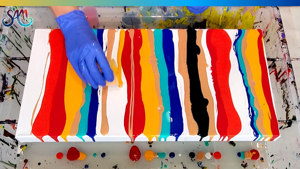 MULTICOLOR Acrylic Paint Pouring Swipe🌈 - Tons of Cells!  Fluid Painting For Beginners