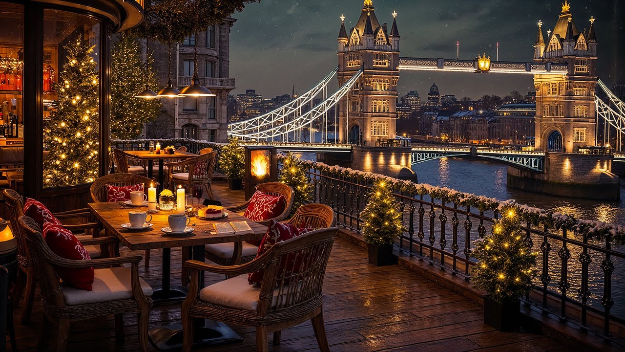 London Winter Balcony Caf&eacute; Jazz ☕ Cozy Fireplace Ambience & Relaxing Jazz Music for Study, Focus