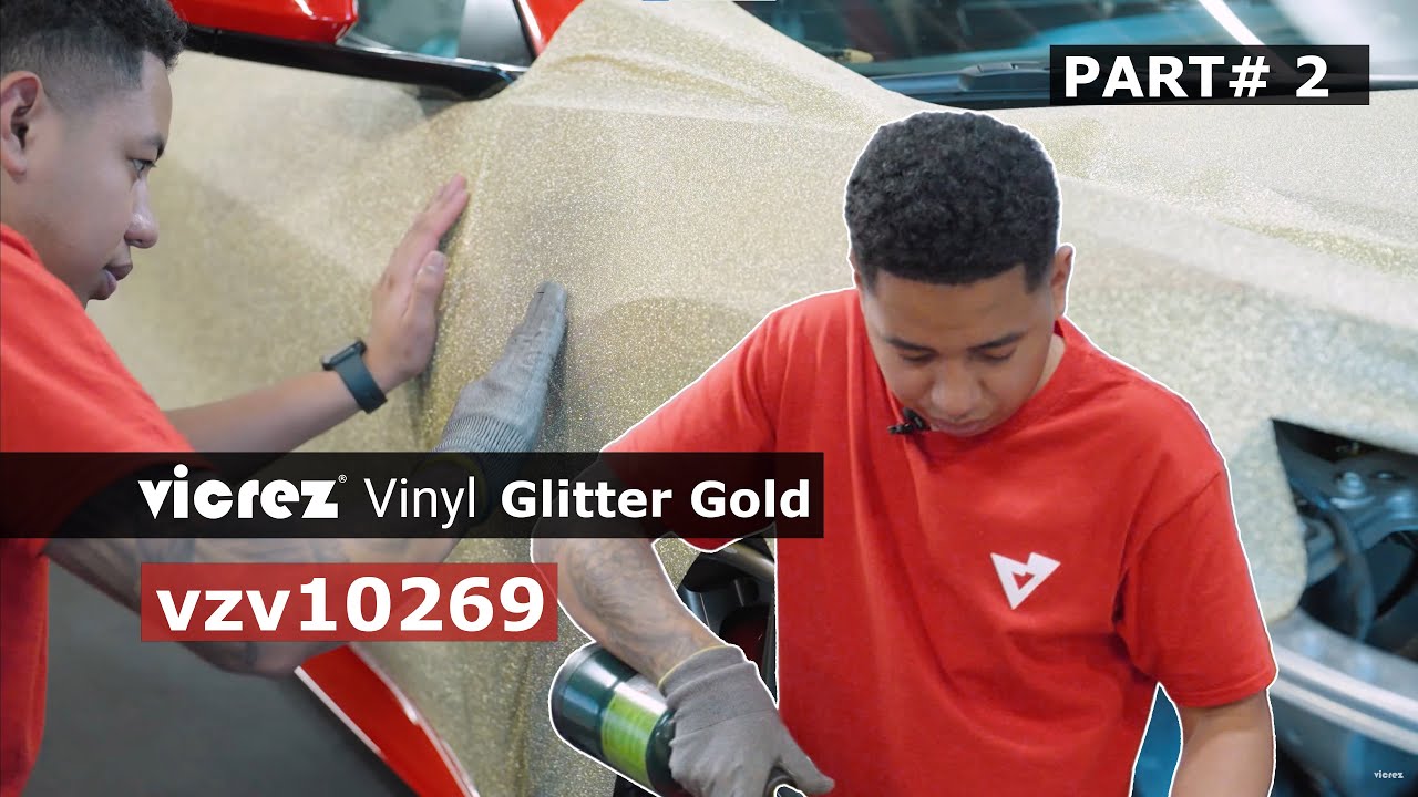 Oklejanie całego Corvette C8 folią Vicrez Vinyl Wrap Film Glitter Gold vzv10269 (CZĘŚĆ 2)