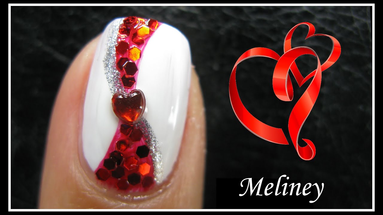VALENTINE'S DAY NAIL DESIGN | ROMANTIC RED RIBBON HEART NAIL ART TUTORIAL SHORT BEGINNER SIMPLE EASY