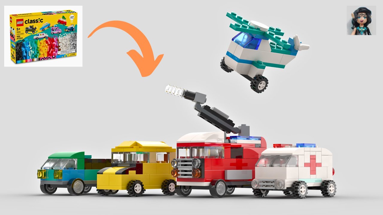 5 NEW SUB SETs Lego classic 11036 ideas How to build Ambulance Fire truck Helicopter Pickup School b