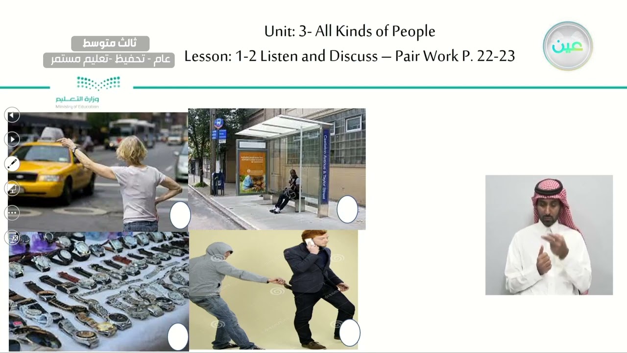 Unit 3 All kinds of people Lesson 1-2Listen and discuss - pair work - اللغة الإنجليزية - ثالث متوسط