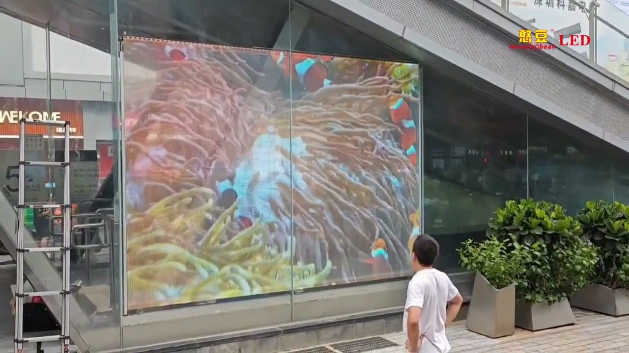rgbw p20 flexible transparent led film screen for retail store / shopping mall