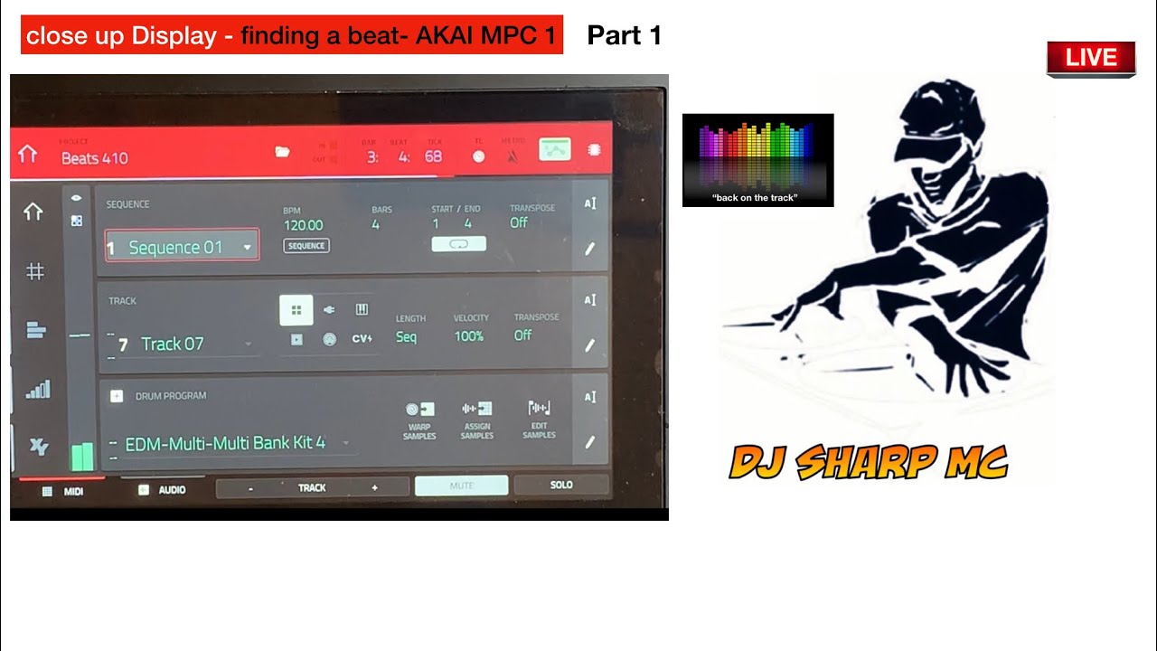 AKAI MPC ONE  - #108-close up Display - finding a beat- AKAI MPC 1, #MPC_ONE, #DJ_SharpMC_LIVE
