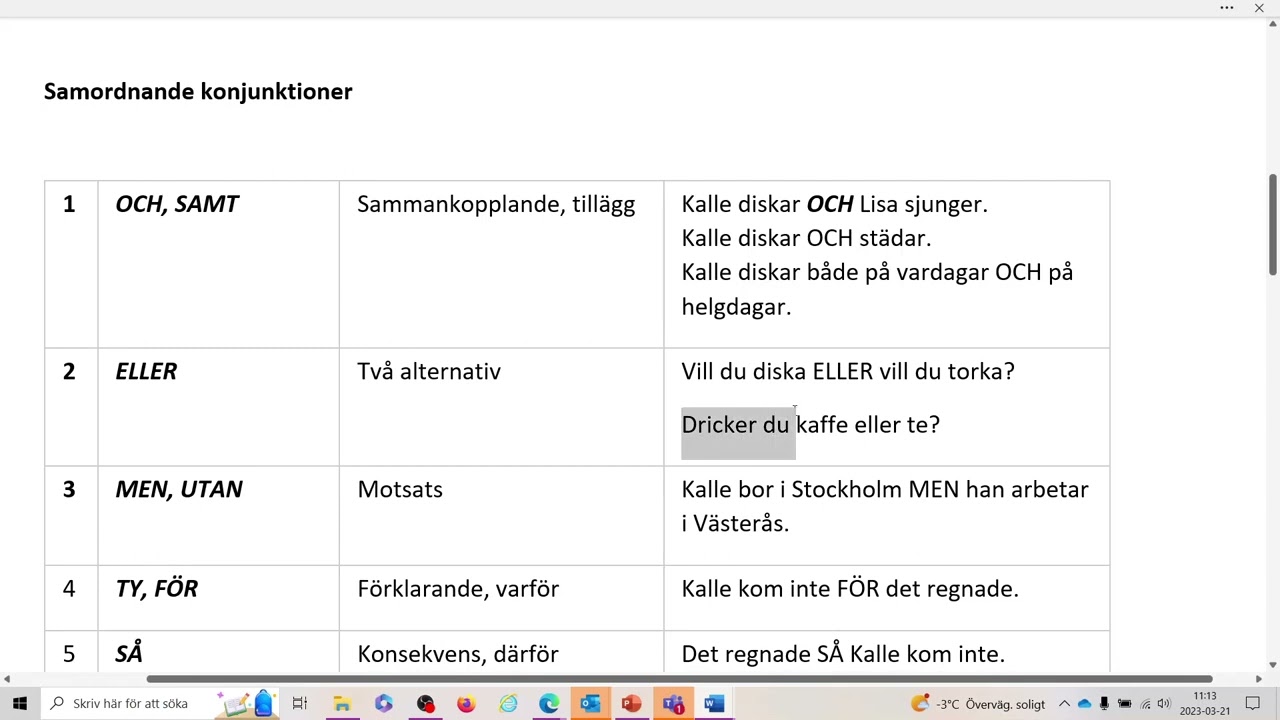 Konjunktioner - SFI kurs C, D, SVA och Svenska