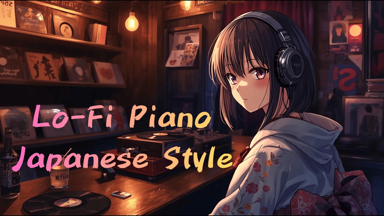 Lo-Fi Piano Japanese Style ☕ Cozy Night Café Ambience | Chill Study Music
