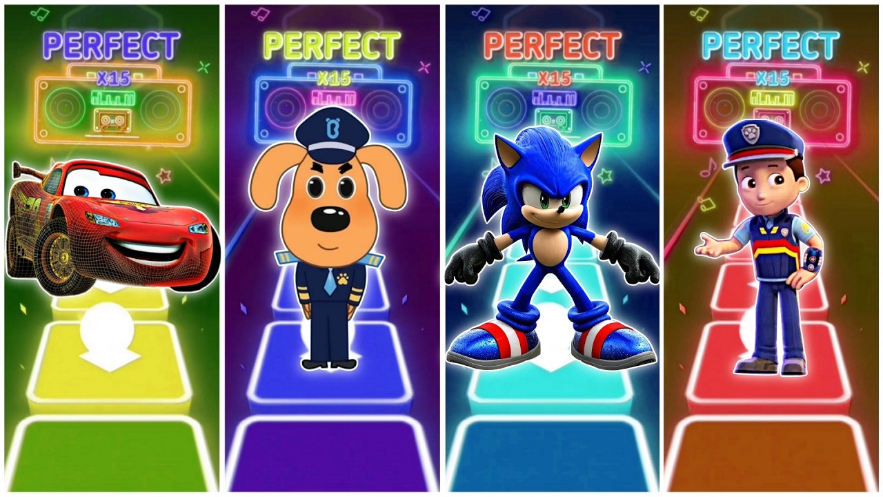 Lightning McQueen vs Sheriff Lablador vs Sonic vs Paw Patrol Ryder in Tiles Hop EDM Rush🎶
