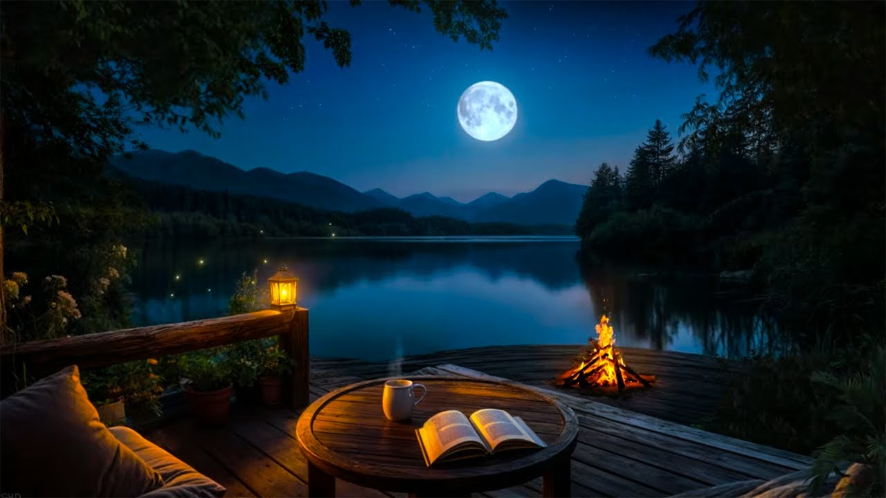 Lakeside Porch Ambience | Tranquil Atmosphere with a Warm Fireplace for Deep Relaxation and Calm