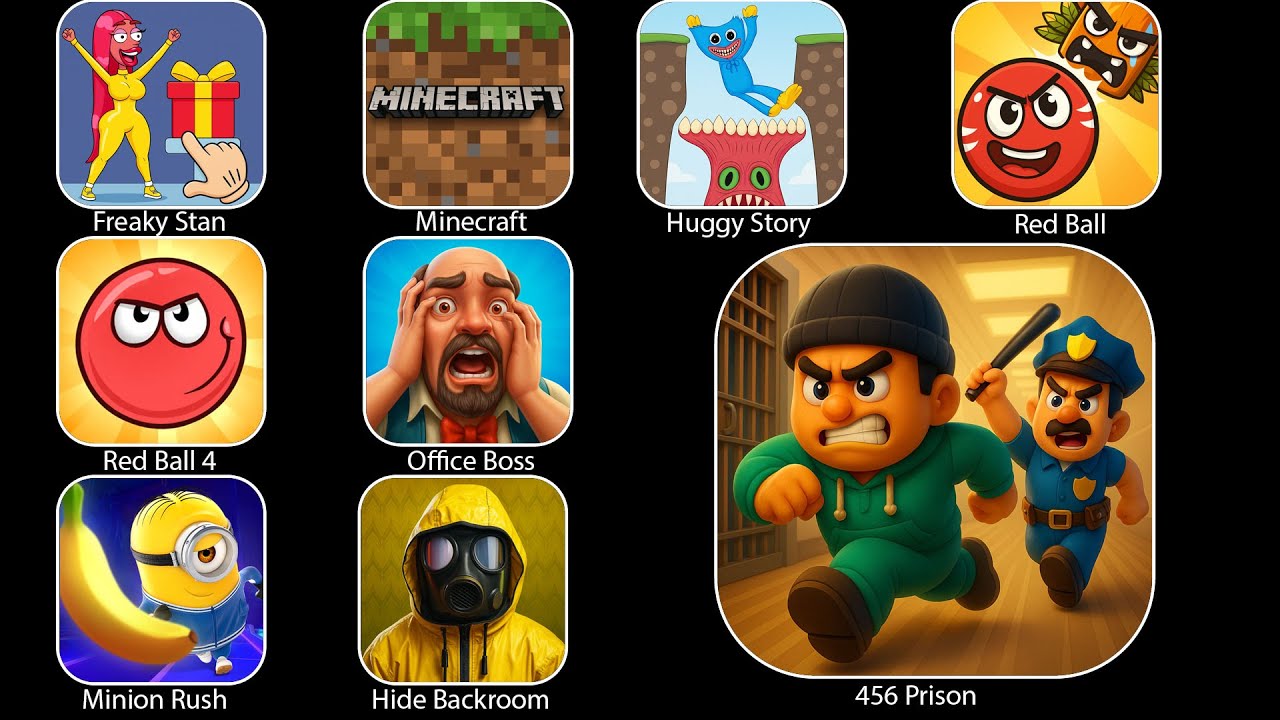 Minecraft,Emoji Puzzle,The Office Boss, Freaky Stan,Minion Rush,Huggy Story,Backroom, Survival Story